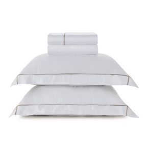 Jogo de Cama Casal 300 fios Bambu Girelli Branco/Nocciola