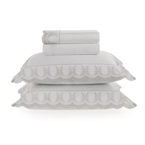 Jogo de cama Queen 600 fios Cetim Laurea Branco/Platino