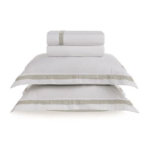 Jogo de cama Queen Linho + algodão Parione Branco/Natural