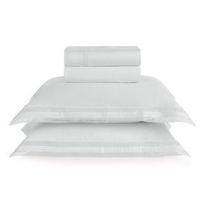 Jogo de cama Queen 300 fios Cetim Romana Branco