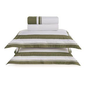 Jogo de cama King 200 fios Percal San Lorenzo Branco/Oliva