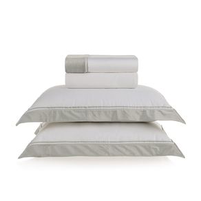 Jogo de cama Queen 300 fios Cetim Valestro Branco/Platino