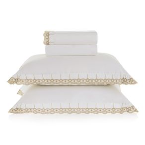 Jogo de Cama Queen 300 Fios Cetim Faenza Branco/Nocciola